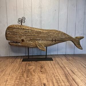 Rustic Whale Sitter 14 inch Wood Home Decor Beach House Reclaimed Wood NEW